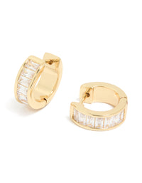 Gold Plated Cubic Zirconia Inlay Huggie Earrings - link has visual effect only