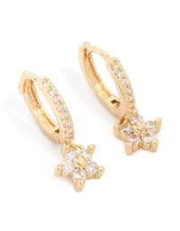Gold Plated Cubic Zirconia Flower Pendant Huggie Earrings - link has visual effect only