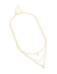 Gold Plated Cubic Zirconia & Chain Layered Necklace - link has visual effect only