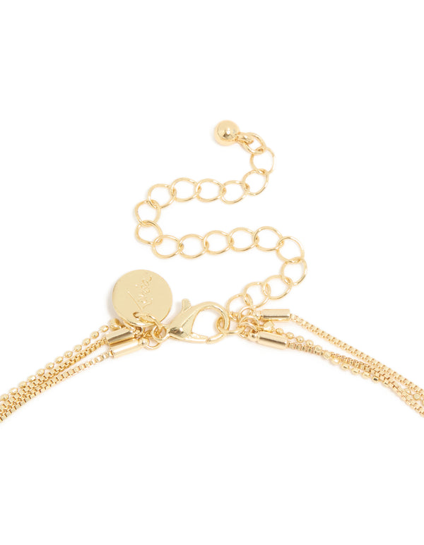 Gold Plated Cubic Zirconia & Chain Layered Necklace