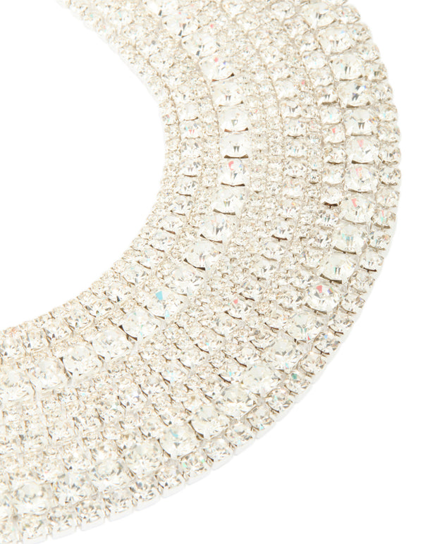 Silver Diamante Cup Chain Layered Choker Necklace