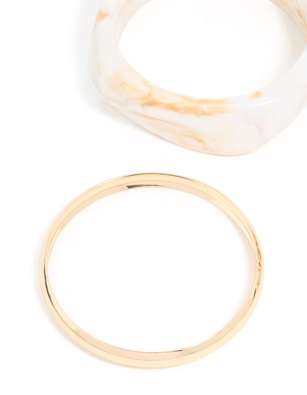Gold & White Acrylic Bangles 3-Pack