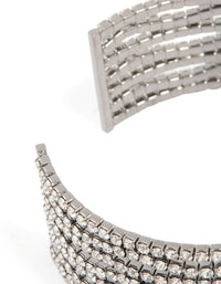 Gunmetal Silver Diamante Wavy Wrist Cuff - link has visual effect only