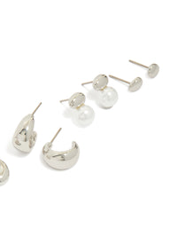 Silver Pearl & Multi Orb Stud Earrings 6-Pack - link has visual effect only
