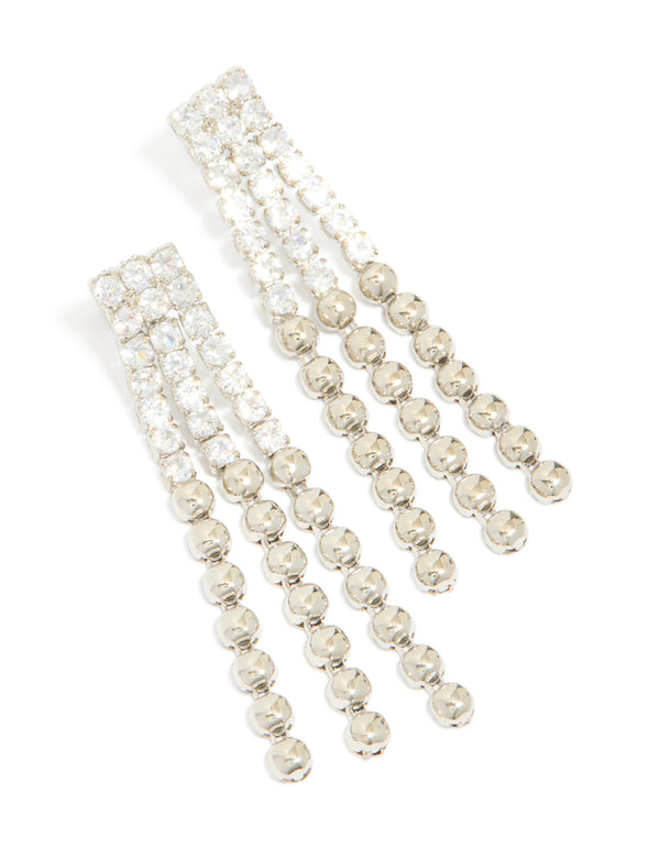 Silver Cubic Zirconia Half Cup Chain Drop Earrings