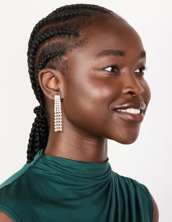 Silver Cubic Zirconia Half Cup Chain Drop Earrings