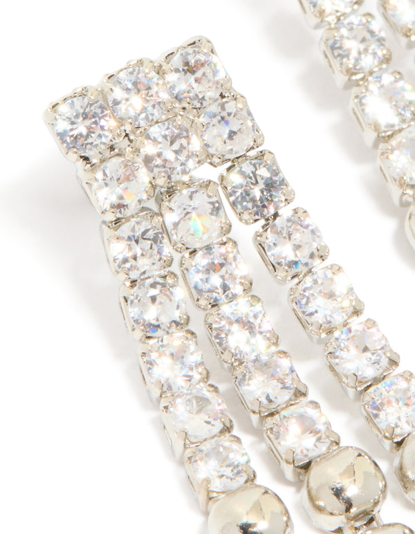 Silver Cubic Zirconia Half Cup Chain Drop Earrings