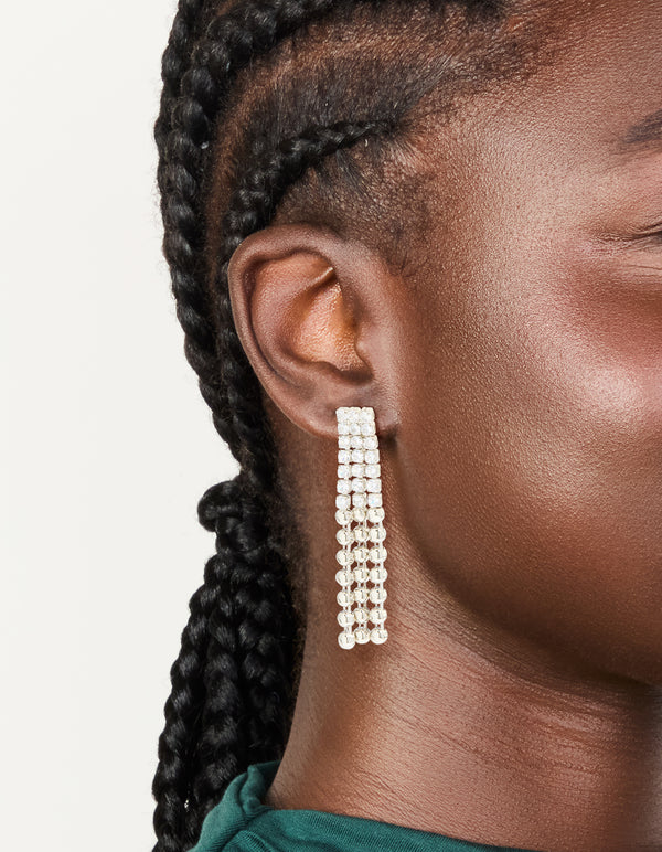 Silver Cubic Zirconia Half Cup Chain Drop Earrings