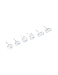 Silver Cubic Zirconia Marquise Mixed Shape Stud Earrings 3-Pack - link has visual effect only