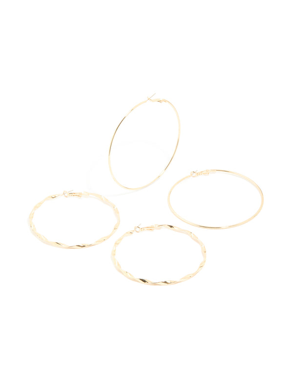 Gold Twisted & Classic Hoop Earrings 2-Pack