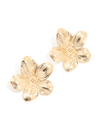 Gold Textured Flower Stud Earrings - link has visual effect only