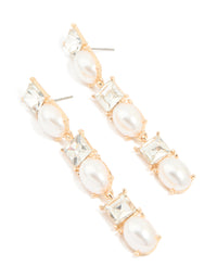 Gold Pearl & Diamante Mixed Drop Earrings - link has visual effect only