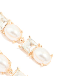 Gold Pearl & Diamante Mixed Drop Earrings - link has visual effect only