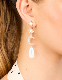 Gold Celestial Pearl Drop Earrings - link has visual effect only