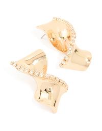 Gold Diamante Edge Twist Stud Earrings - link has visual effect only