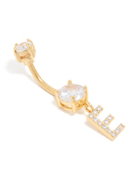 Gold Plated Surgical Steel Cubic Zirconia Pavé Letter E Belly Bar - link has visual effect only