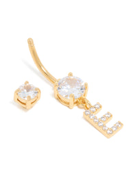 Gold Plated Surgical Steel Cubic Zirconia Pavé Letter E Belly Bar - link has visual effect only