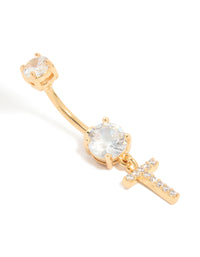 Gold Plated Surgical Steel Cubic Zirconia Pavé Letter T Belly Bar - link has visual effect only