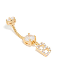 Gold Plated Surgical Steel Cubic Zirconia Pavé Letter B Belly Bar - link has visual effect only