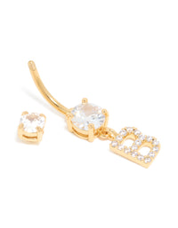 Gold Plated Surgical Steel Cubic Zirconia Pavé Letter B Belly Bar - link has visual effect only