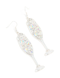 Silver Diamante Fizzy Champagne Glass Drop Earrings - link has visual effect only