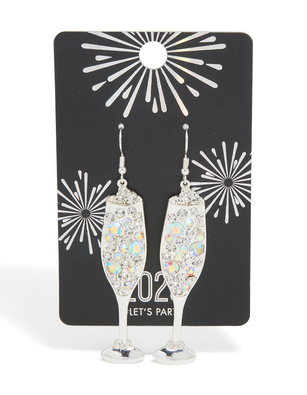 Silver Diamante Fizzy Champagne Glass Drop Earrings