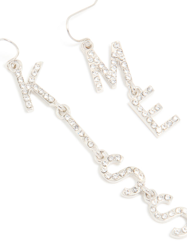 Silver Diamante Kiss Me Drop Earrings