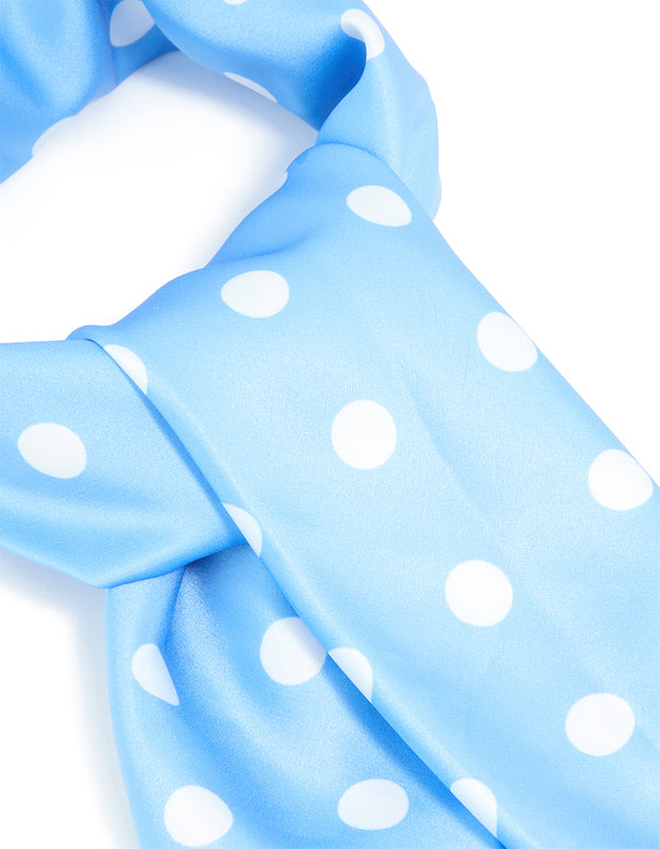 Blue & White Polka Dot Print Fabric Scarf