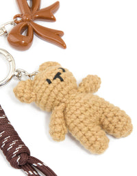 Silver Crochet Bear & Brown Bows Key Chain - link has visual effect only