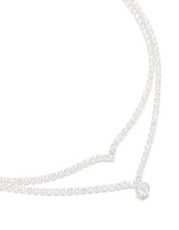 Silver Plated Cubic Zirconia Cup Chain & Drop Pendant ayered Necklace - link has visual effect only
