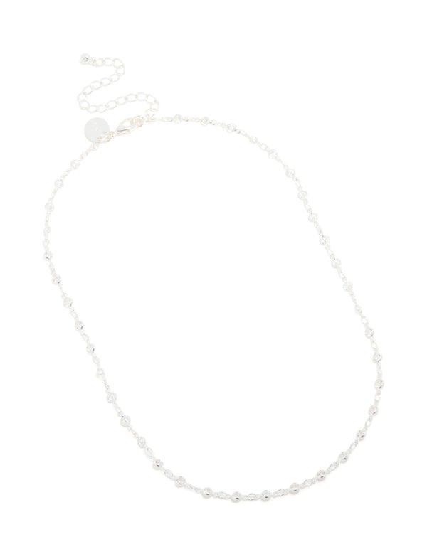 Silver Plated Cubic Zirconia Round Dainty Chain Necklace