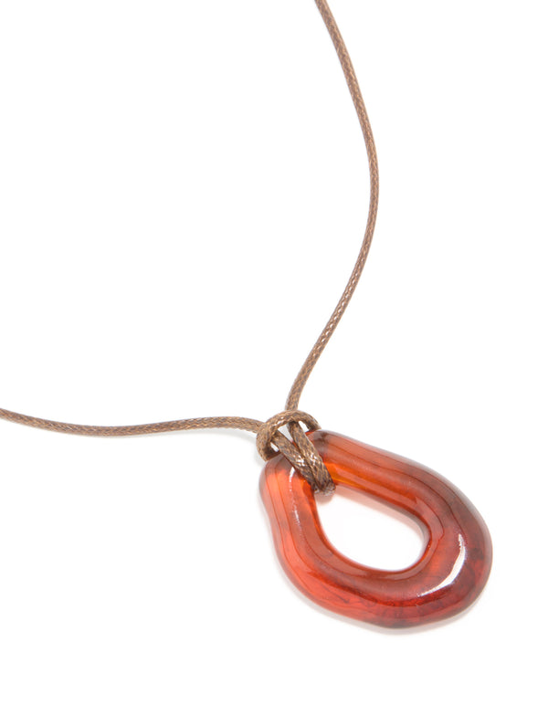 Brown Acrylic Open Molten Pendant Cord Necklace