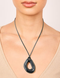 Black Acrylic Open Moltent Pendant Cord Necklace - link has visual effect only