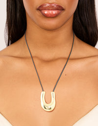 Waterproof Gold Plated Stainless SteeL U-Shaped Pendant Cord Necklace - link has visual effect only