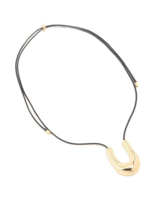 Waterproof Gold Plated Stainless SteeL U-Shaped Pendant Cord Necklace