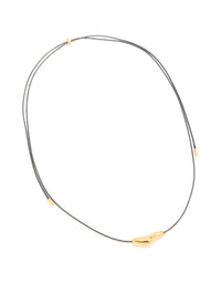 Waterproof Gold Plated Stainless Steel Molten Pebble Pendant Black Cord Necklace - link has visual effect only