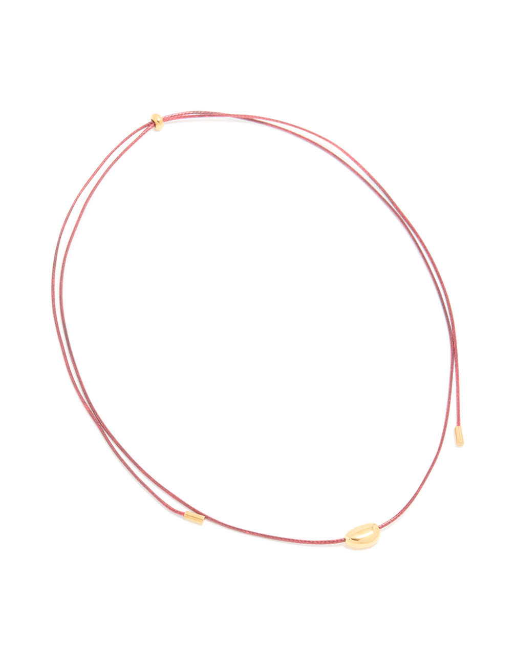 Waterproof Gold Plated Stainless Steel Miini Pebble Pendant Pink Cord Necklace