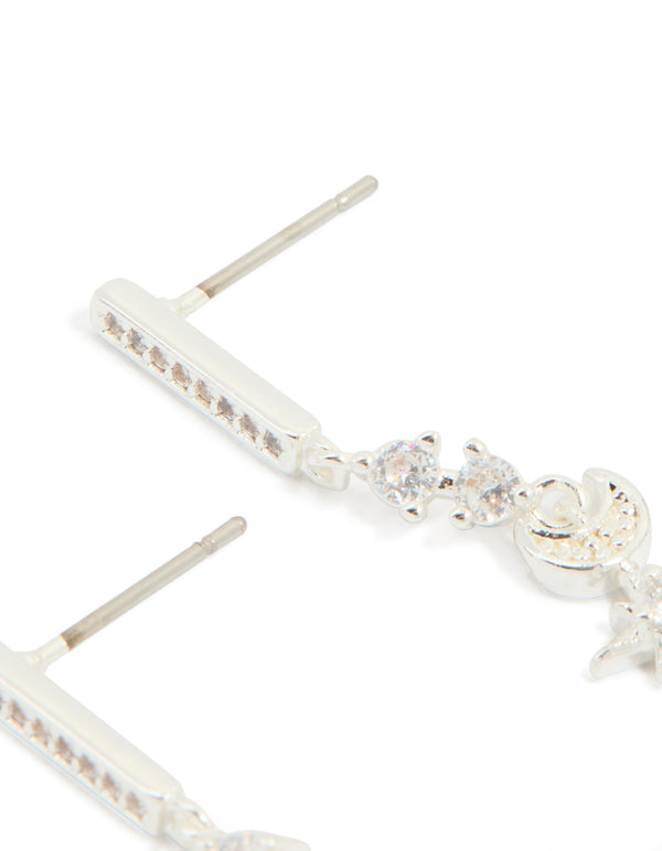 Silver Plated Cubic Zirconia Celestial Linear Earrings