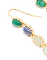 Gold Plated Oval Blue & Green Semi Precious Stone Hook Earrings - link has visual effect only