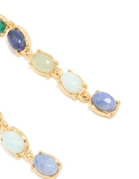 Gold Plated Oval Blue & Green Semi Precious Stone Hook Earrings - link has visual effect only