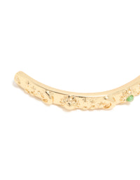 Gold Plated Cluster Green Semi Precious Stone Etched Open Wrist Cuff - link has visual effect only