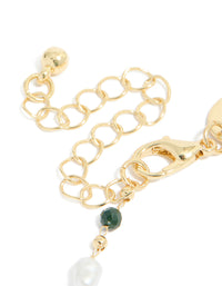 Gold Plated Green Semi Precious & Pearls Bracelet - link has visual effect only