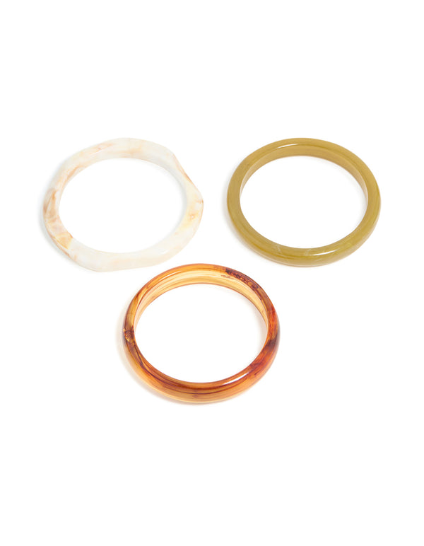 Gold Brown & Cream Acrylic Statement Large Bangles 3- Pack