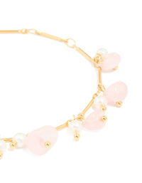 Waterproof Gold Plated Stainless Steel Rose Quartz Semi Precious Stone Chip Bracelet - link has visual effect only