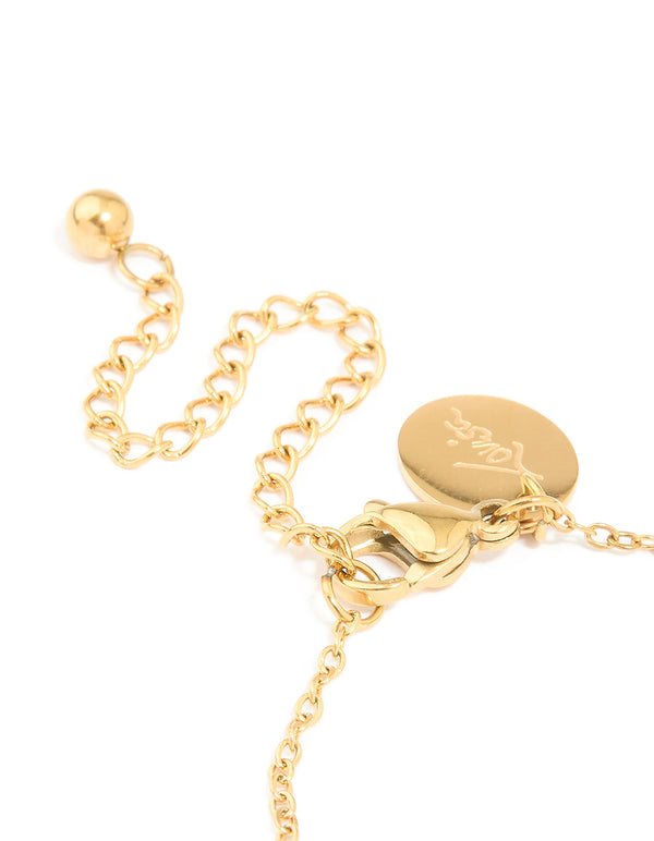 Waterproof Gold Plated Stainless Steel Diamante & Circle Link Chain Bracelet