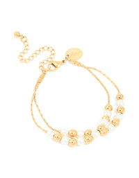 Waterproof Gold Plated Stainless Steel Pearl & Ball Layered Bracelet - link has visual effect only
