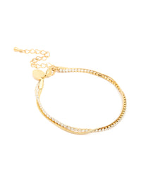Waterproof Gold Plated Stainless Steel Diamante & Snake Chain Layered Bracelet - link has visual effect only