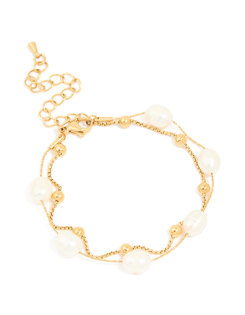 Waterproof Gold Plated Stainless Steel Pearl & Beaded Balls Layered Bracelet