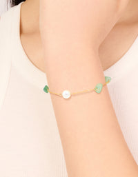 Waterproof Gold-Plated Stainless Steel Pearl & Green Semi Precious Stone Chip Bracelet - link has visual effect only