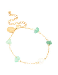 Waterproof Gold-Plated Stainless Steel Pearl & Green Semi Precious Stone Chip Bracelet - link has visual effect only